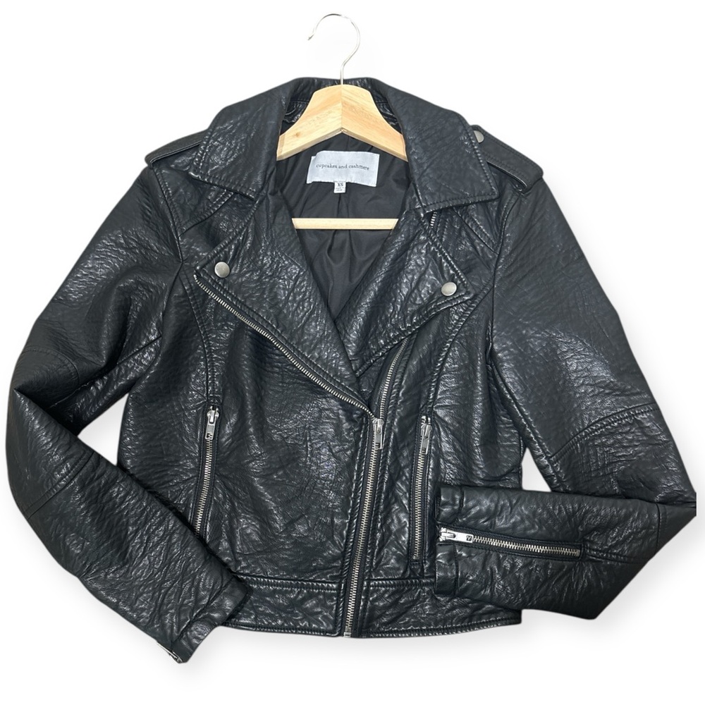 Cupcakes & Cashmere Charcoal Faux Leather Jacket